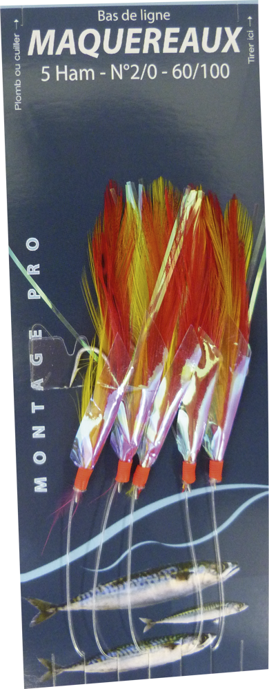 BAS DE LIGNE MAQUEREAU 5 HAM N°2/0 PLUMES R/J